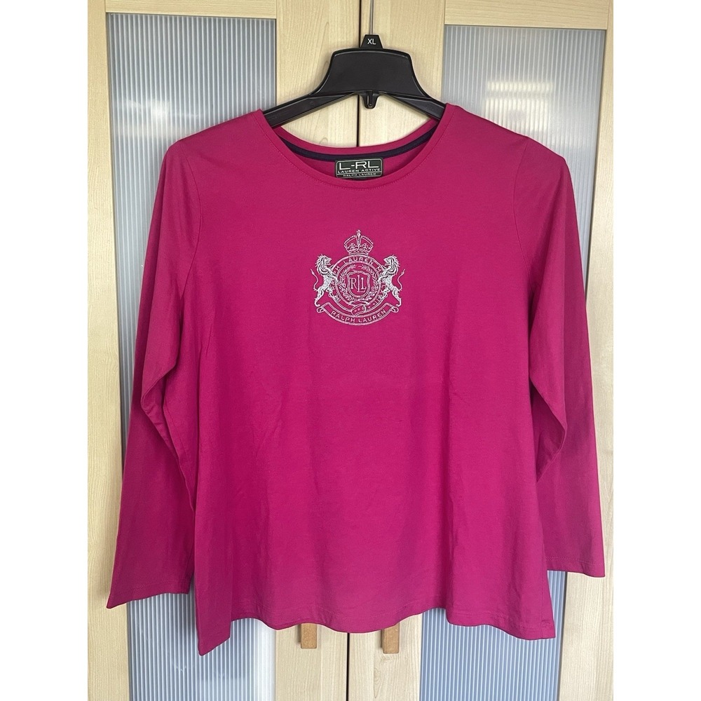 Lauren Ralph Lauren Active Pink Embroidered Active Top Shirt Plus 2X Y2K Casual